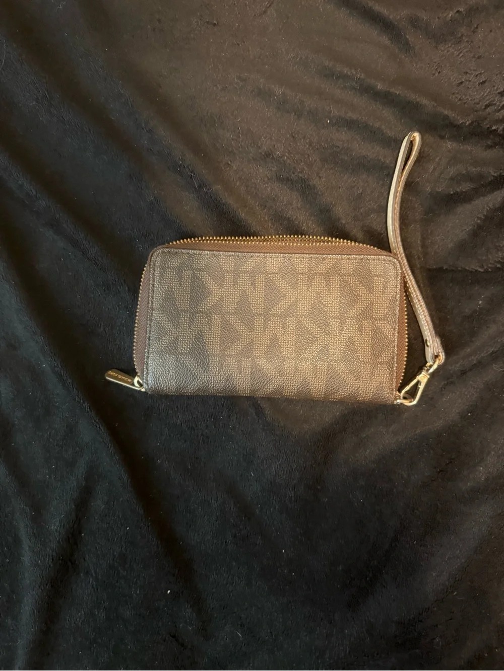 Michael Kors Brown Monogram Wristlet Clutch with Gold-tone Plaque